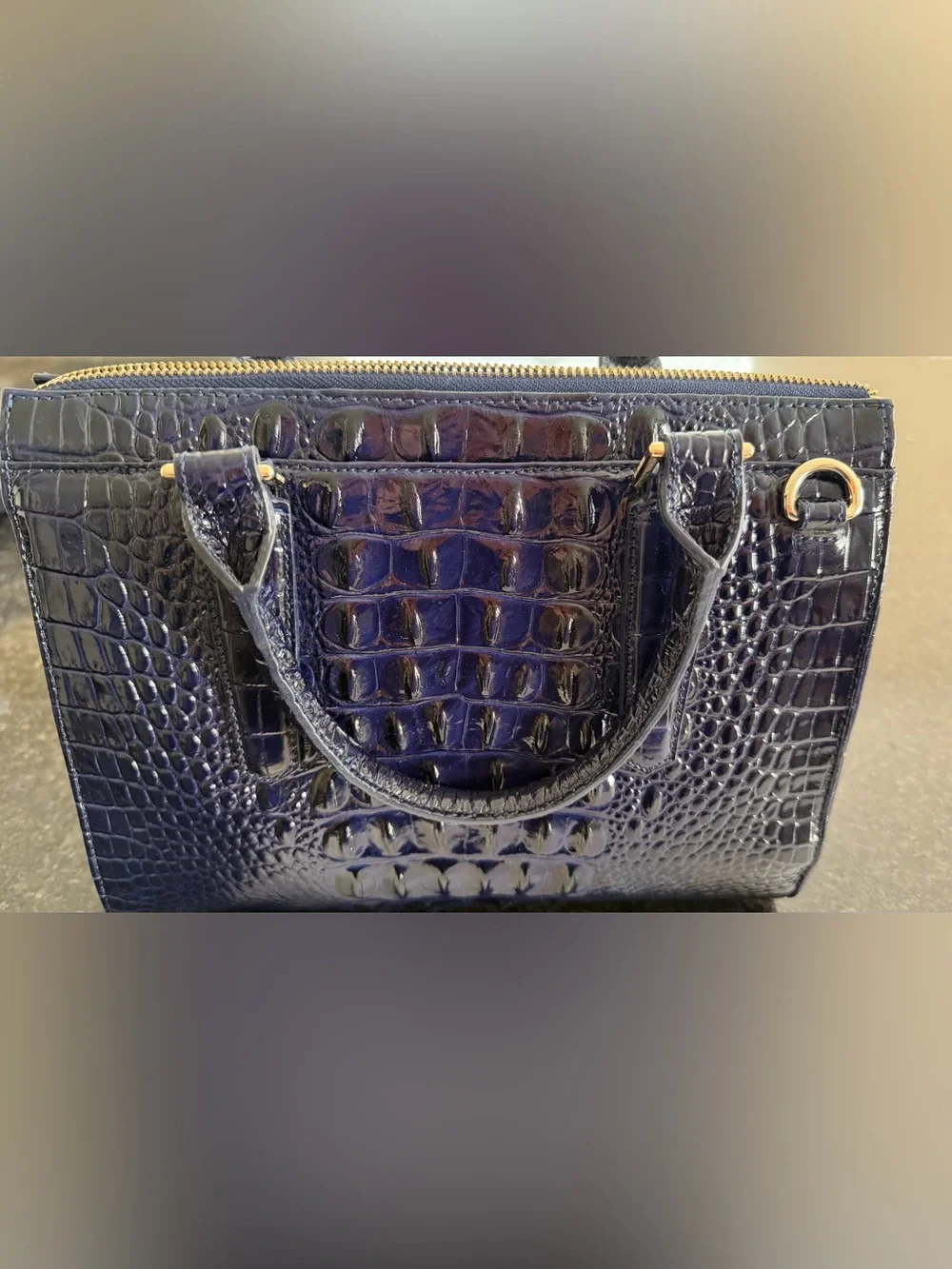 Brahmin Croc-Embossed Patent Satchel - Navy